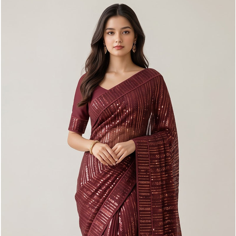 Wine Shimmer Georgette Sequence