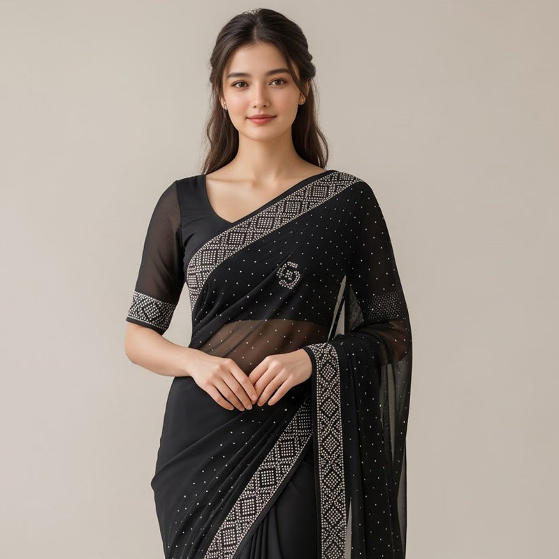 Black  Georgette Stone Work Saree