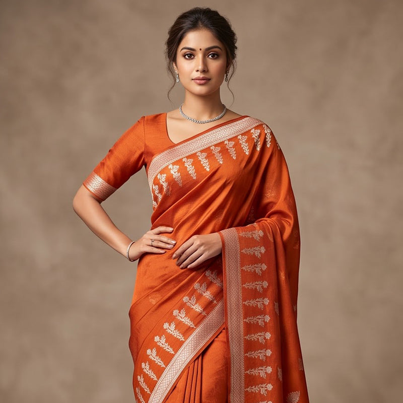 Rust Orange Butter Silk Saree