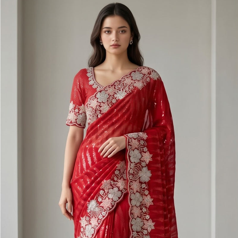 Red Resham Self Sequence