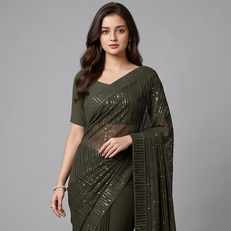 Olive Shimmer Georgette Sequence