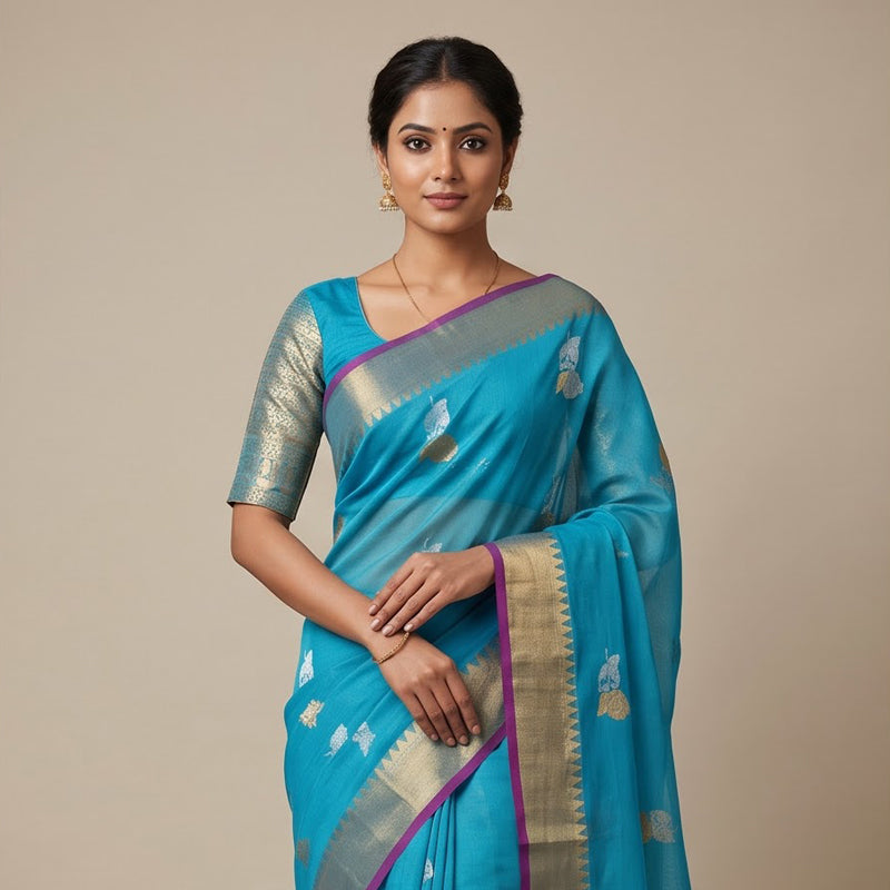 Blue Cotton Handloom Saree