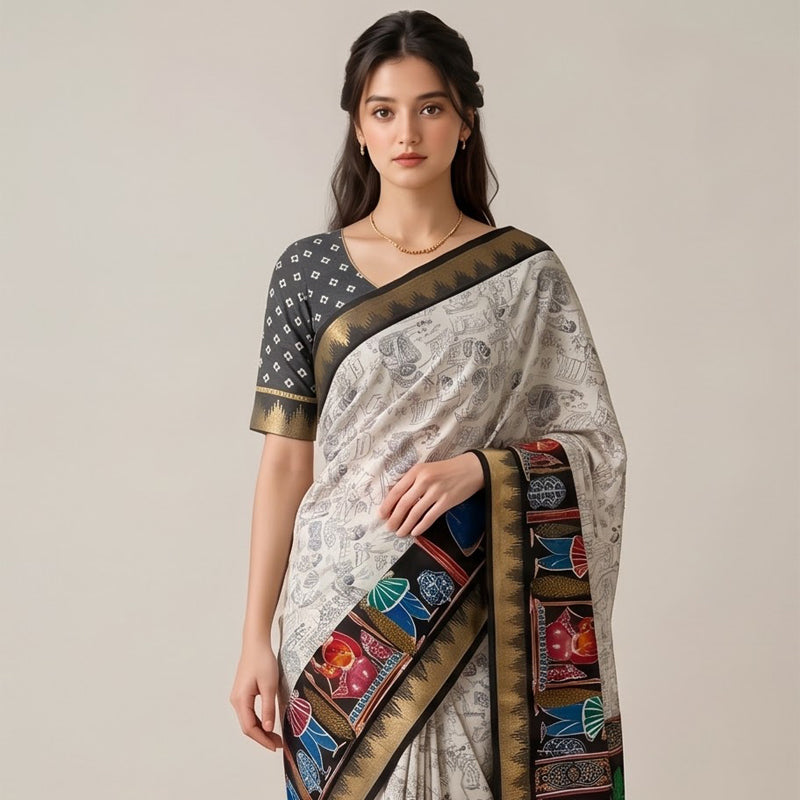 Muslin Cotton Pattachitra Saree