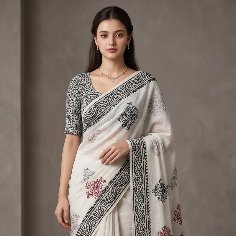 Ivory Paisley Bhagalpuri Cotton