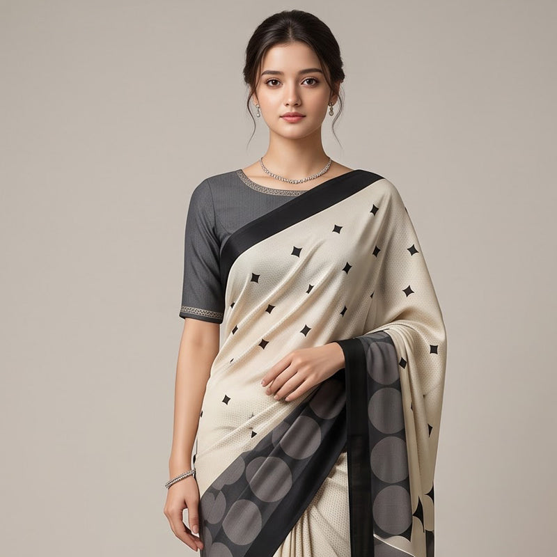 Monochrome Geometry Modal Silk Saree