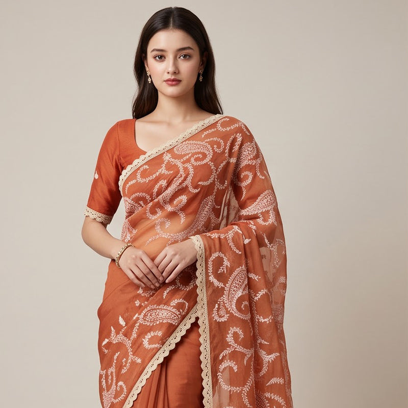 Paisley Chikankari Organza Saree