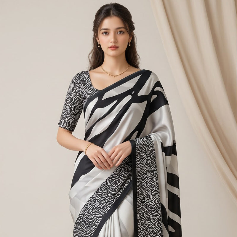 Monochrome Flow  Modal Silk Saree