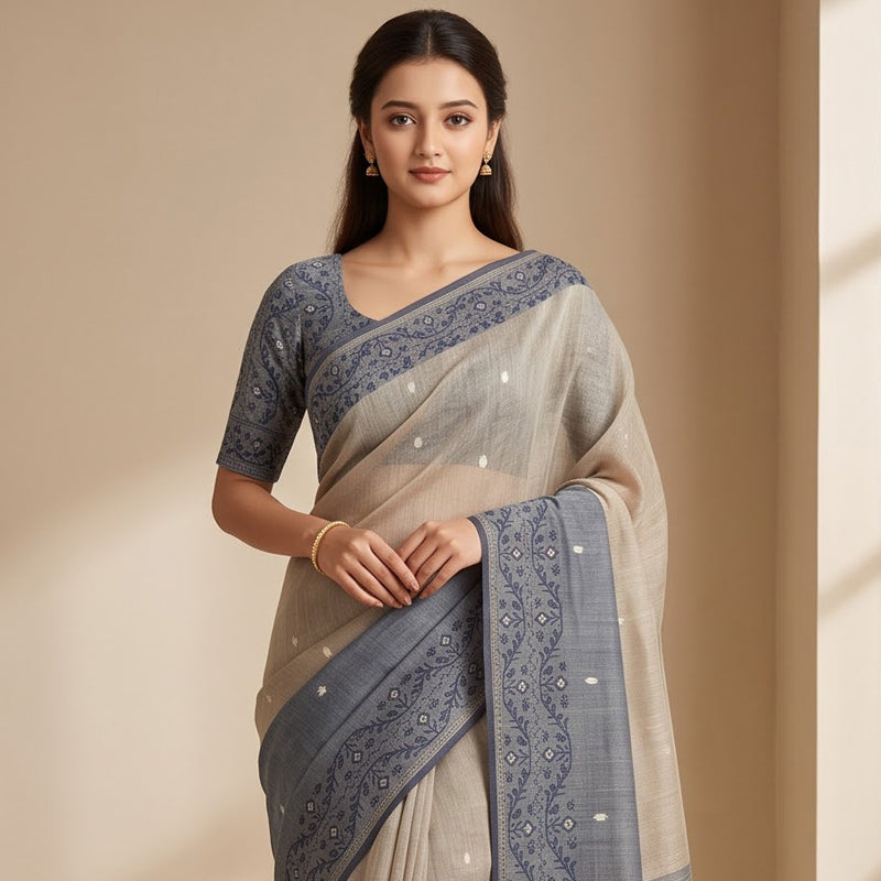 Jamdani Weave Linen Saree