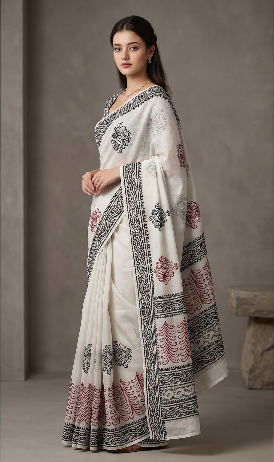 Ivory Paisley Bhagalpuri Cotton