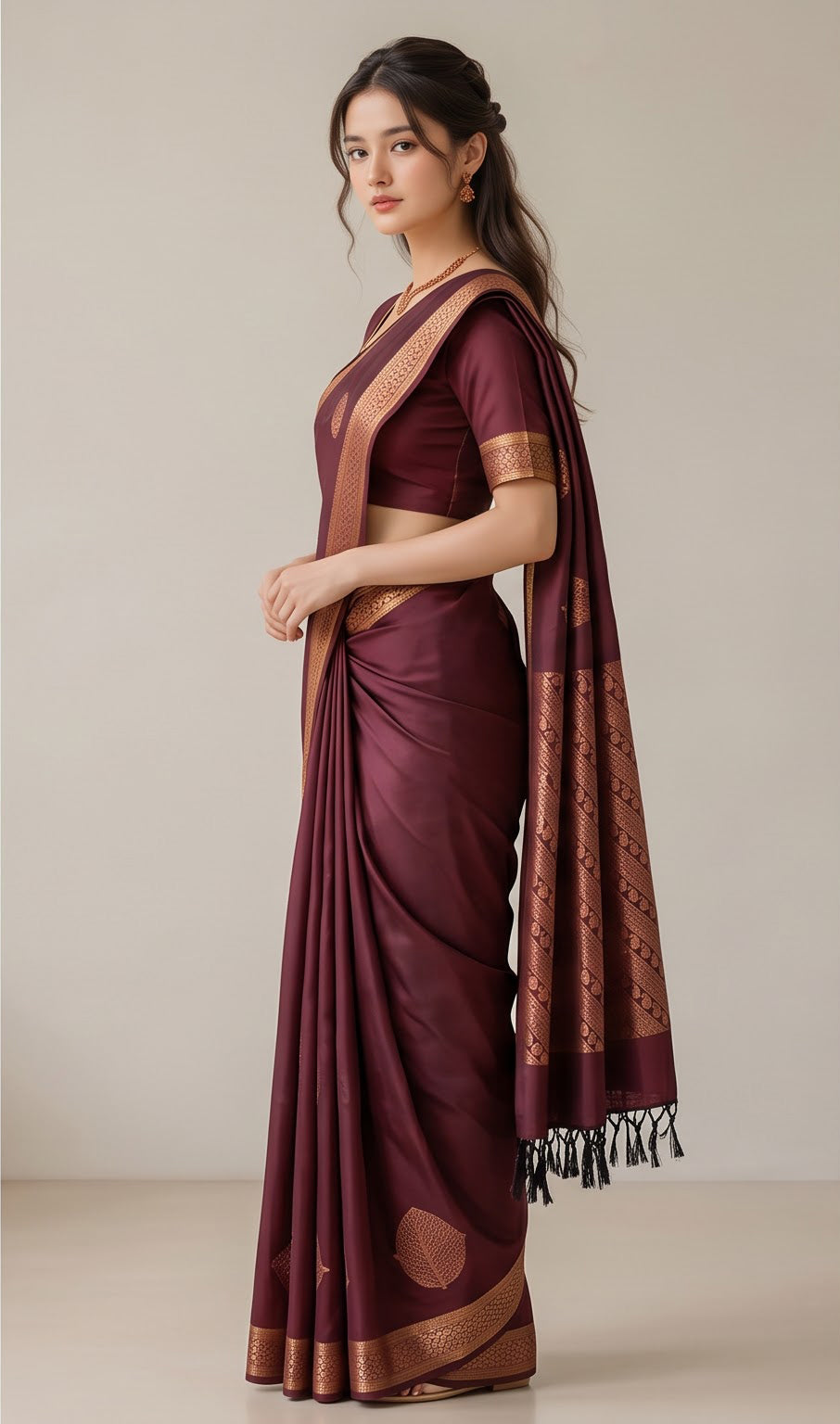 Semi Katan Leaf Motif Zari Saree