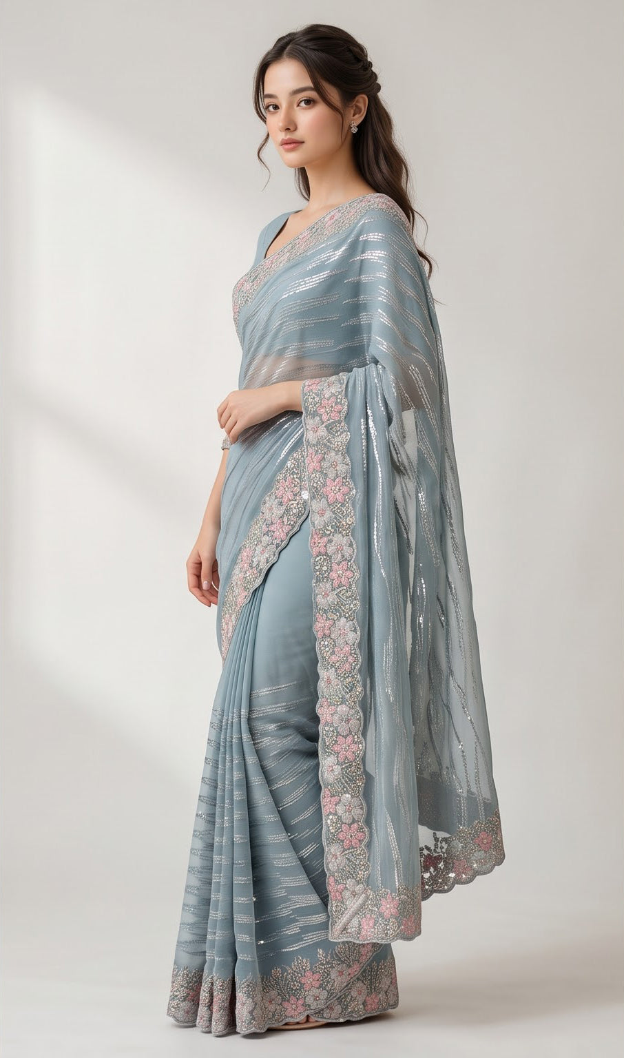 Sage Blue Resham Self Sequence