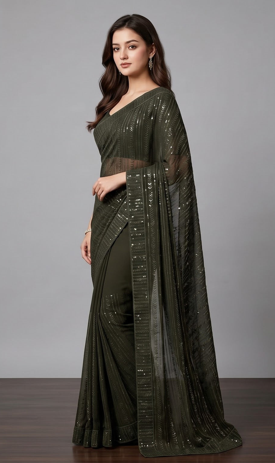 Olive Shimmer Georgette Sequence
