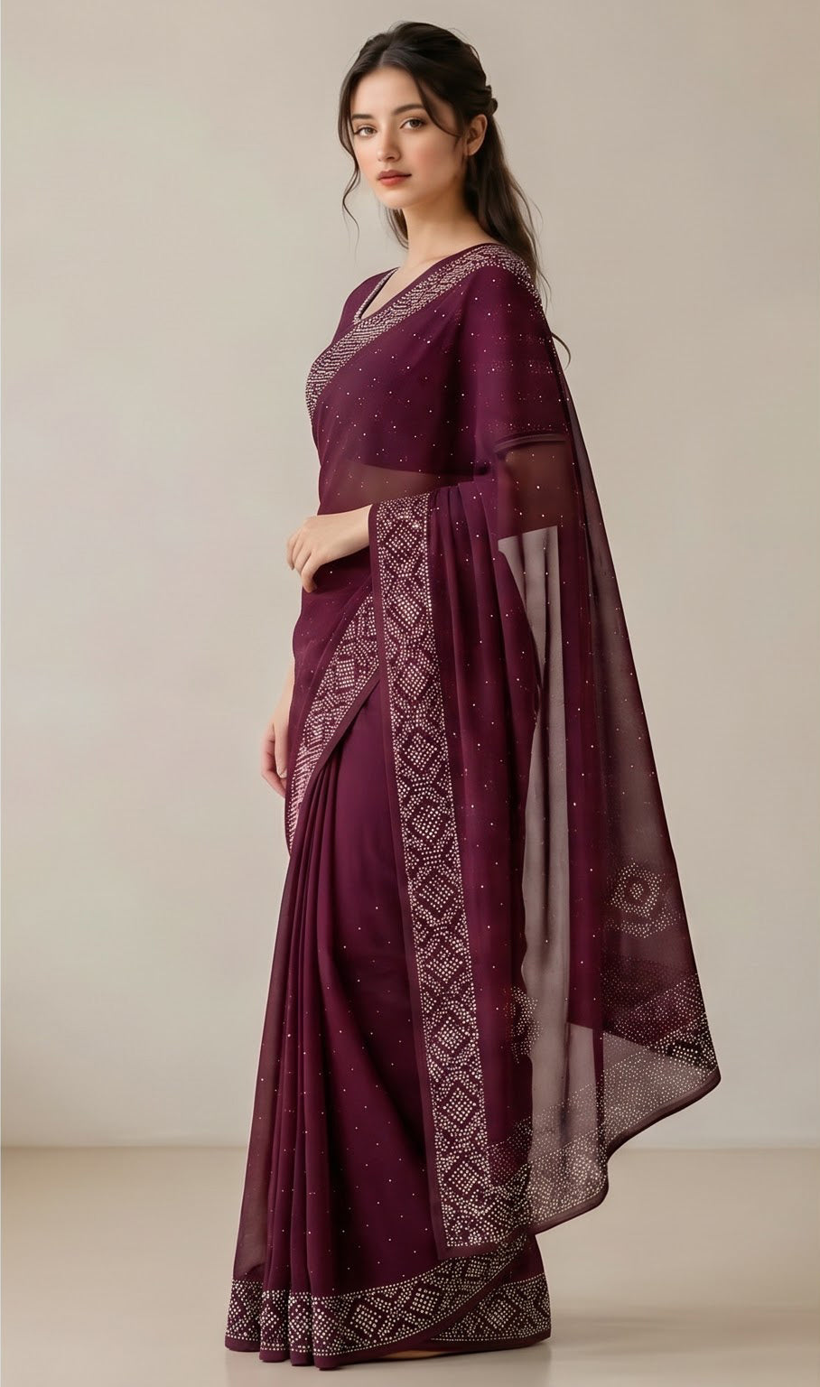Wine Georgette Stone Work Saree