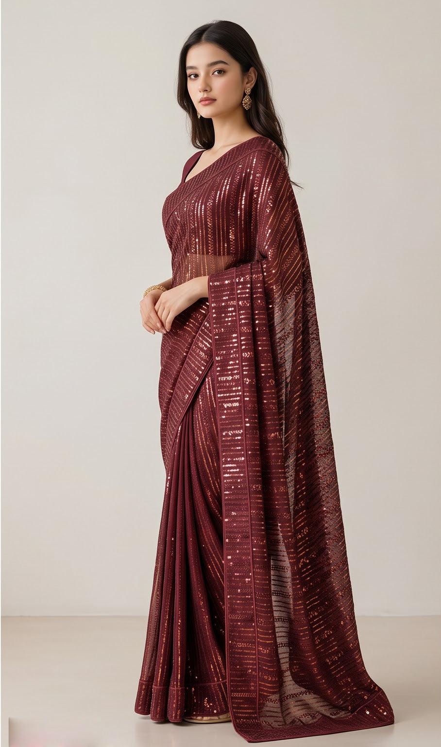 Wine Shimmer Georgette Sequence