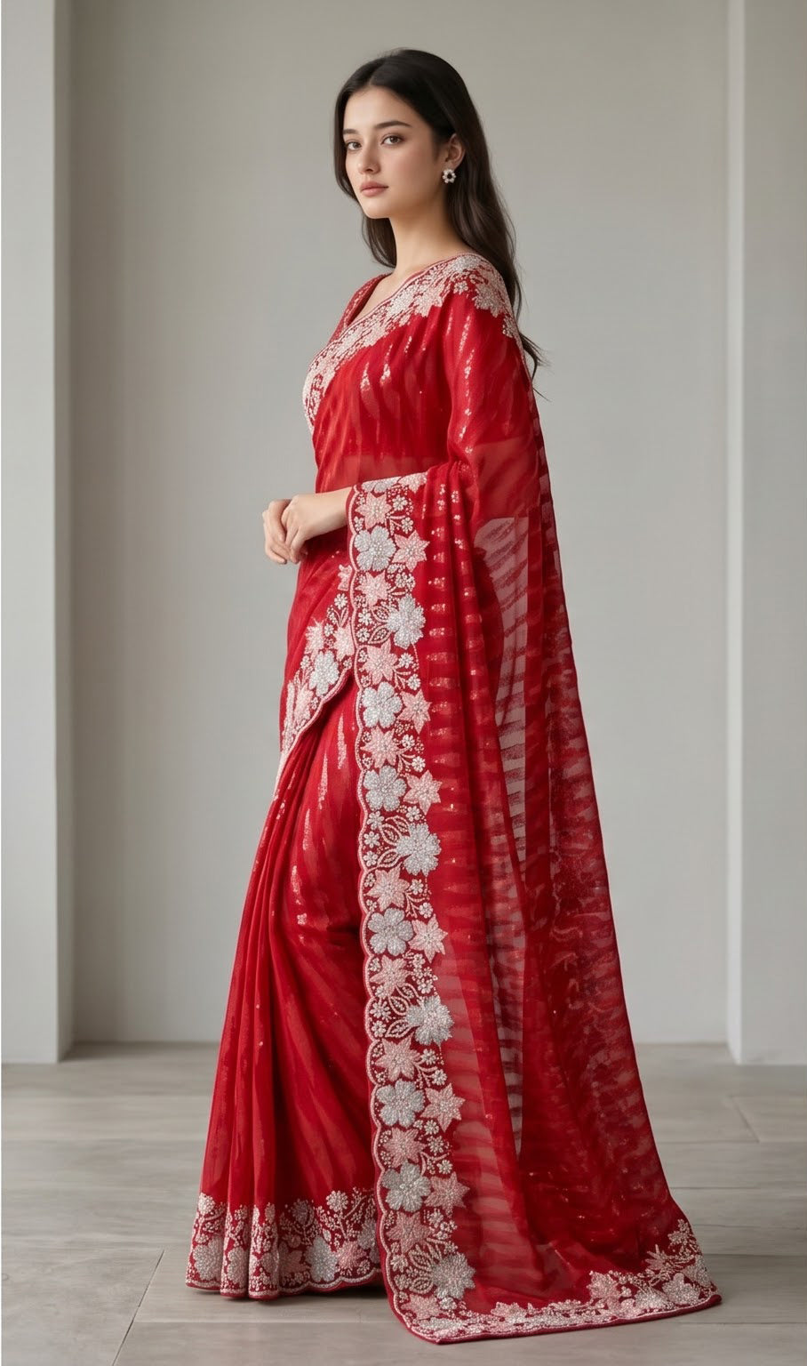 Red Resham Self Sequence