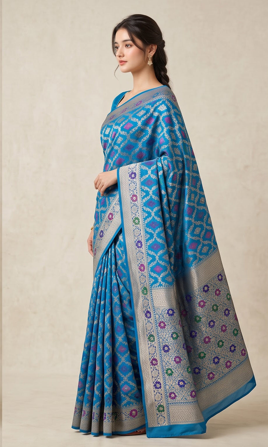 Peacock Blue Mashru Meenakari