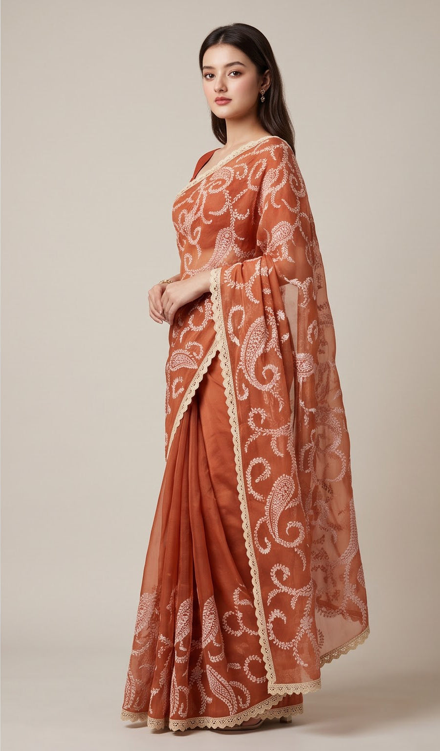 Paisley Chikankari Organza Saree