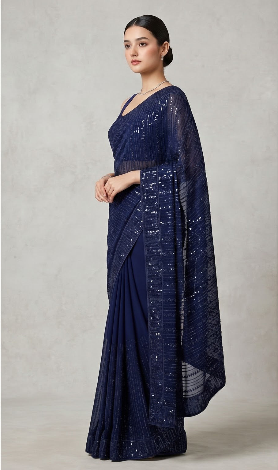 Navy Blue Shimmer Georgette Sequence