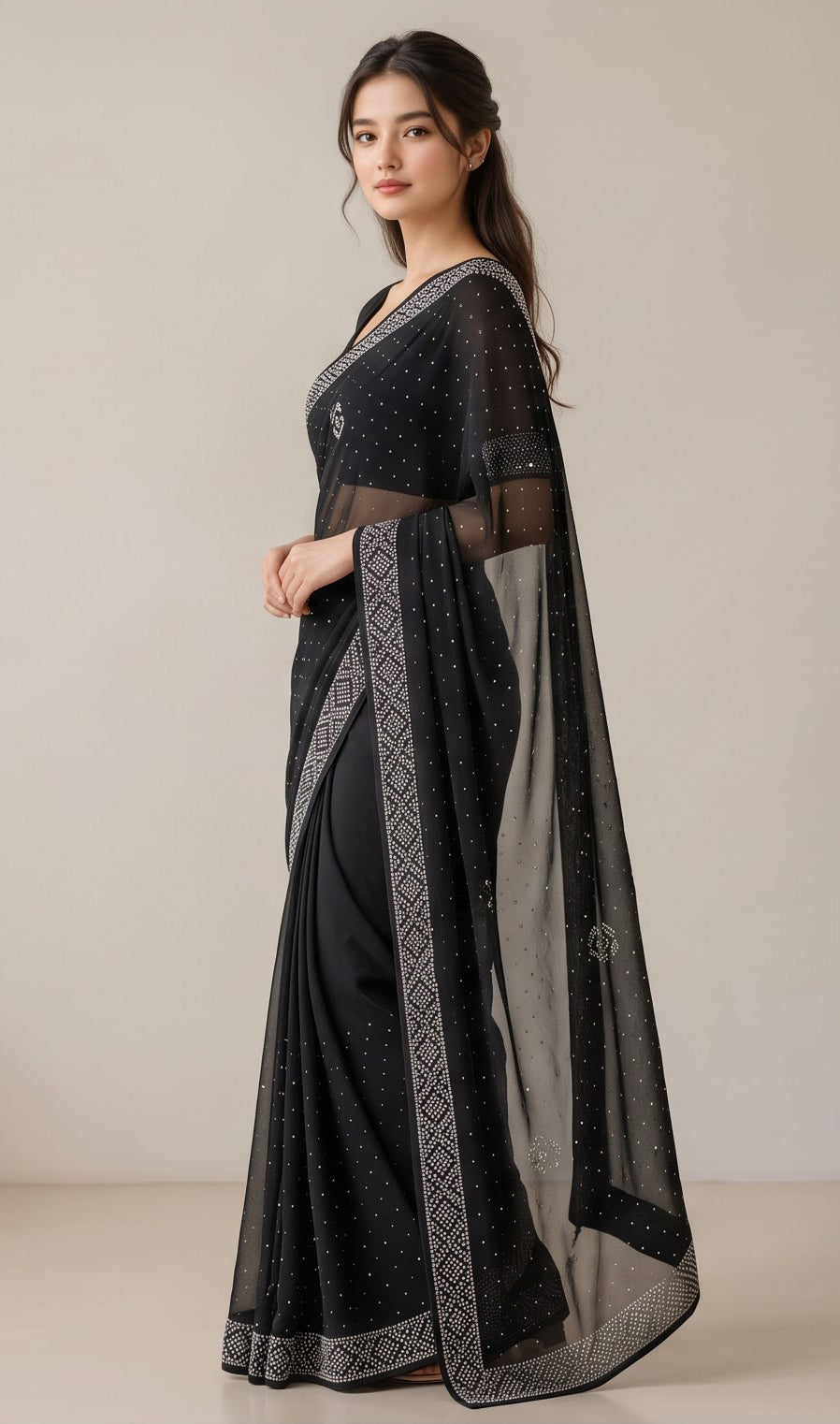 Black  Georgette Stone Work Saree