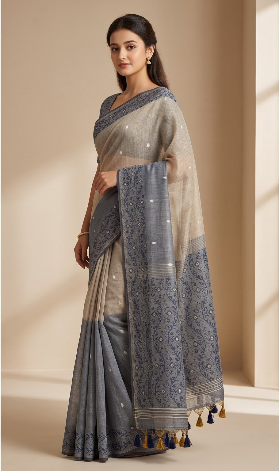 Jamdani Weave Linen Saree